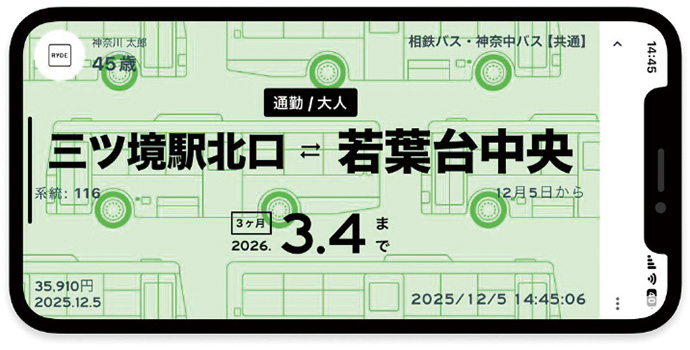 スマートフォンアプリ「ライドパス」によるデジタル共通定期券の画面イメージ